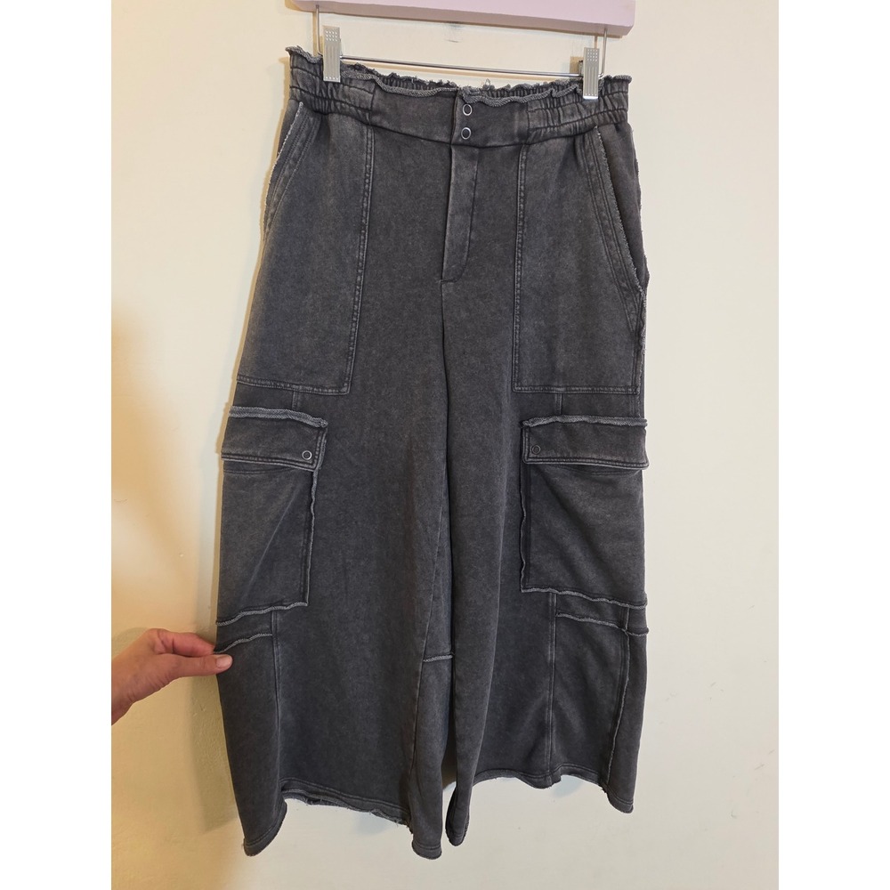 Anthropologie Daily Practice Cargo Sweatpants Washed Black Wide Leg Small